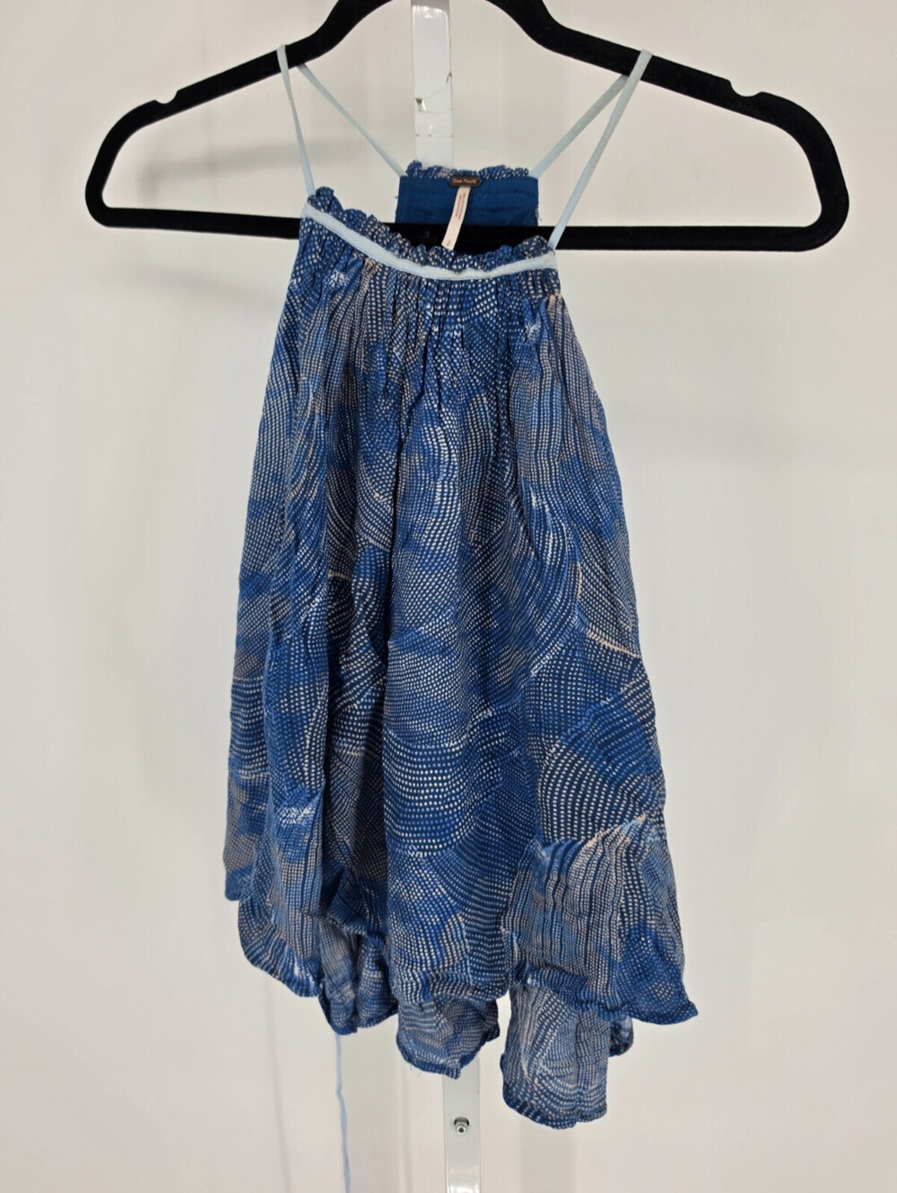 FREE PEOPLE Seasons in the Sun Halter Sz S Ocean Blue Geo Sleeveless Tank